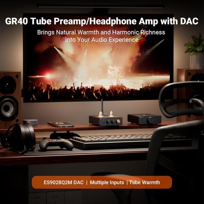 Fosi Audio GR40 Tube Preamplifier with DAC, Stereo Headphone Amplifier 3.5mm Home Audio for Active Speakers/Headphones