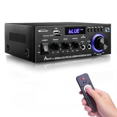 AK45 Pro Stereo Amplifier Home Audio, Stereo Receivers with Bluetooth 5.0,Max 400W, 2.0 Channel Audio Receiver for Home Theater Speakers w/USB/SD/RCA/2 MIC in for Karaok AK45 Pro Stereo Amplifier Home Audio, Stereo Receivers with Bluetooth 5.0,Max 400W, 2.0 Channel Audio Receiver for Home Theater Speakers w/USB/SD/RCA/2 MIC in for Karaok