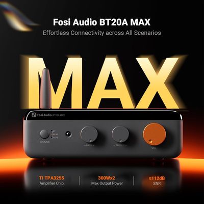 Fosi Audio BT20A MAX Stereo Power Amplifier, 300W x 2 Hi-Fi Audio Amp with PFFB Technology