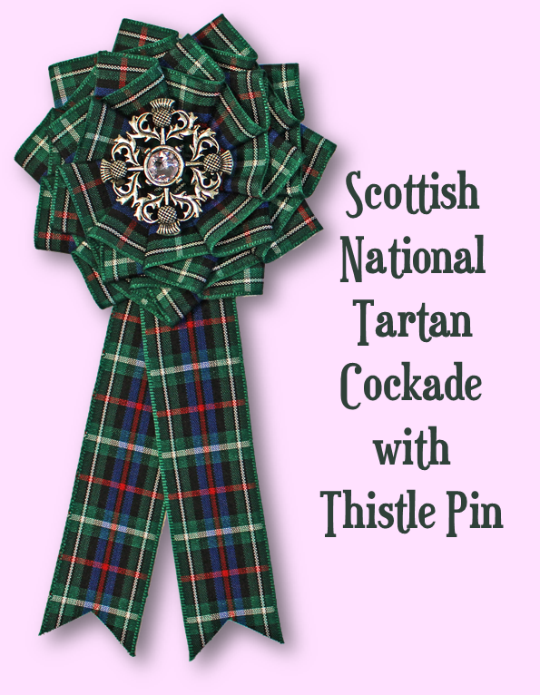 Scottish National Tartan Cockade with Thistle Pin