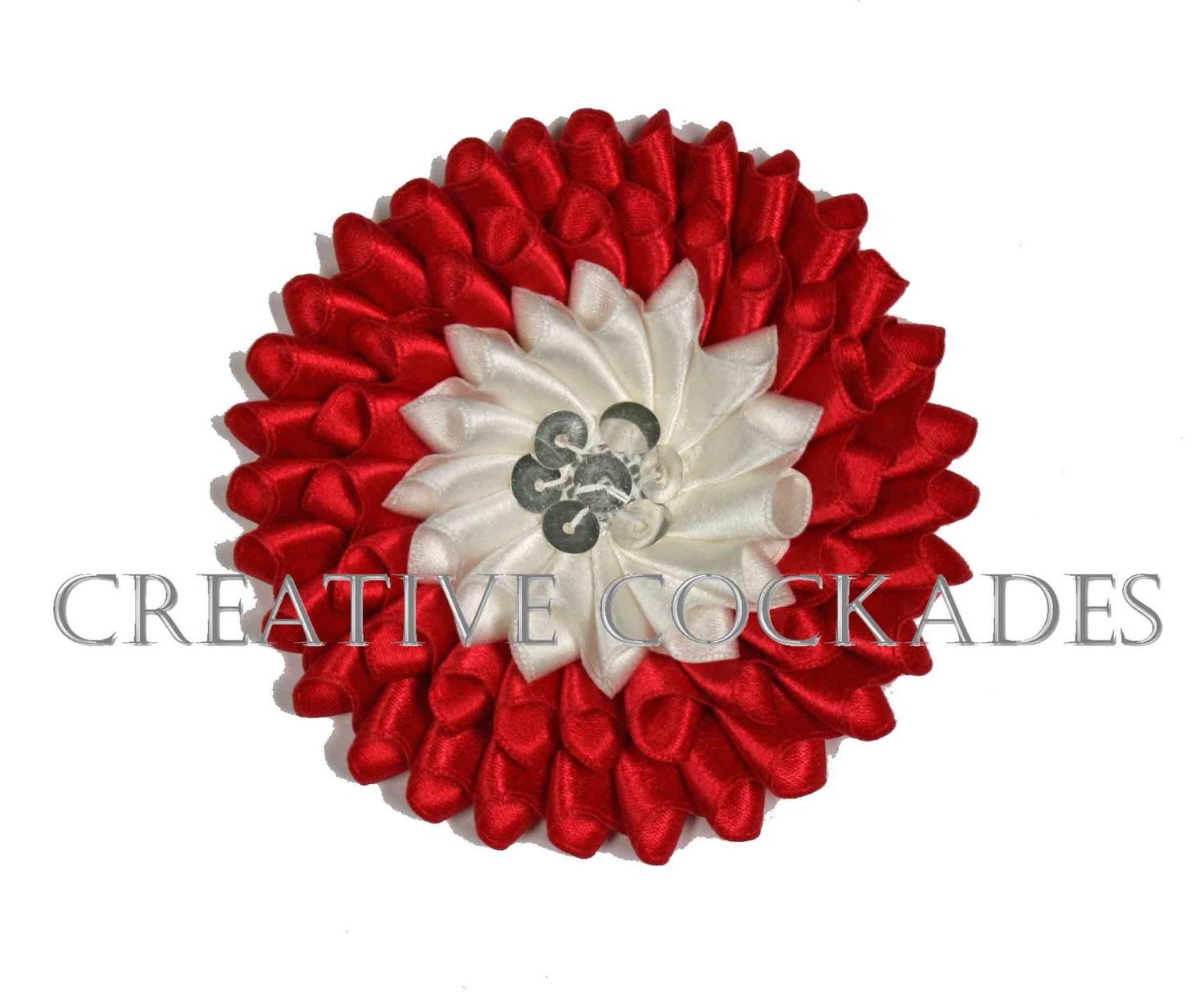 Red and White Silk Secession Cockade with Spangles