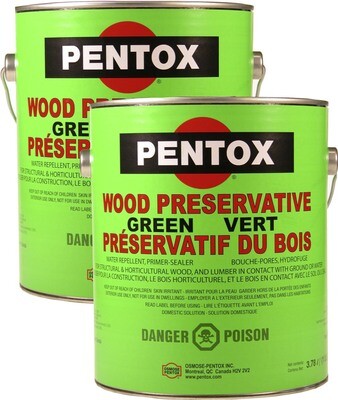 $64.48/gln., Pentox® Green Wood Preservative/ Pentox® Vert Préservatif du bois, #1032, 2 gallons, 3.78L x 2. Promo code: 4GALLONS