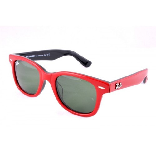 Ray-Ban RB2140 Sunglasses Wayfarer Green Lens Red Frame