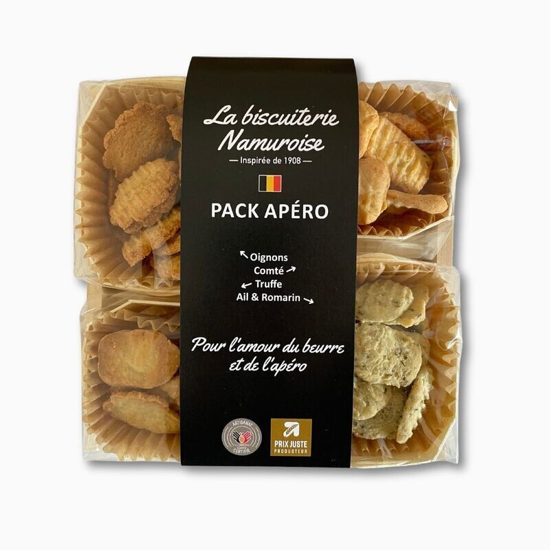 Pack Apéro - 200g de nos biscuits salés (ail et romarin, comté, oignons et poivre) - Pour l'amour du beurre et de l'apéro