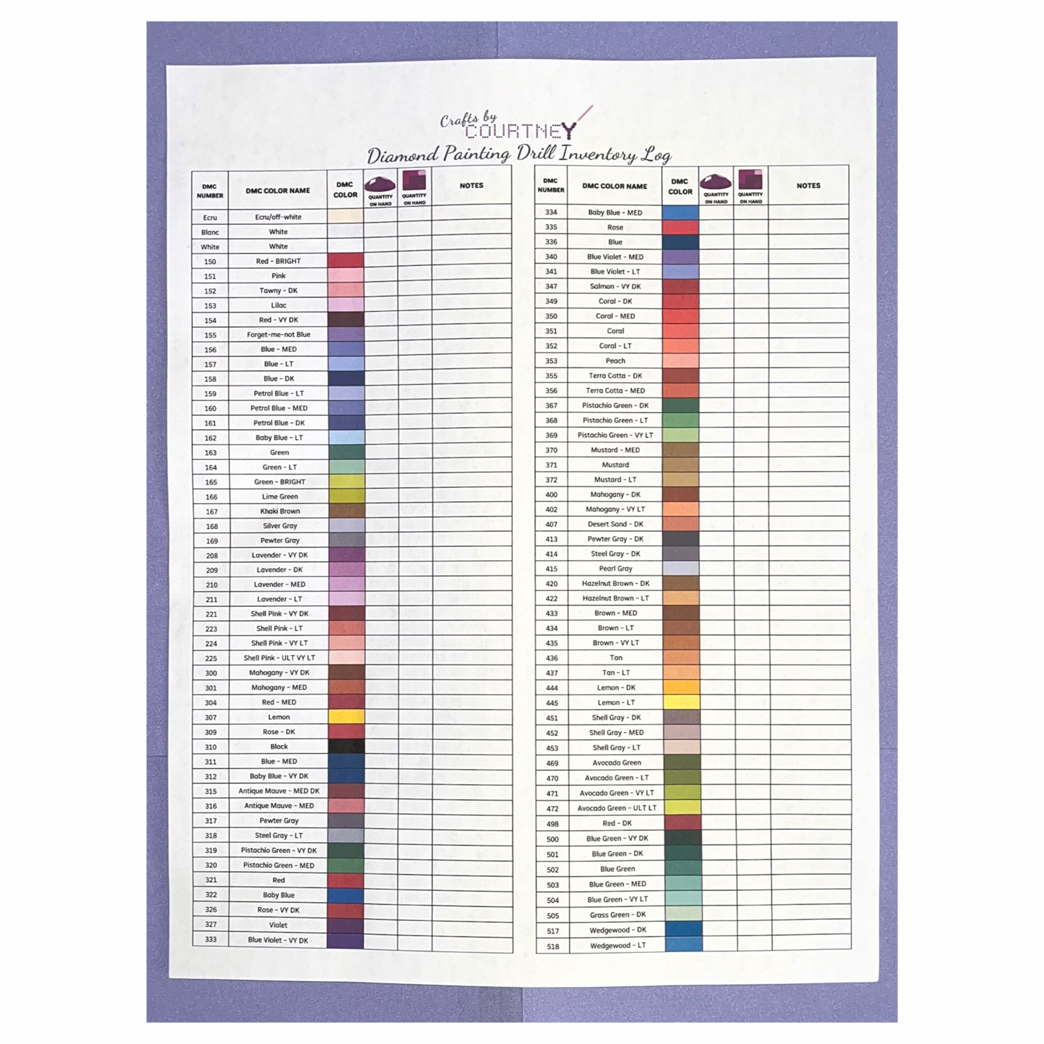 Diamond Painting Drill Inventory Log