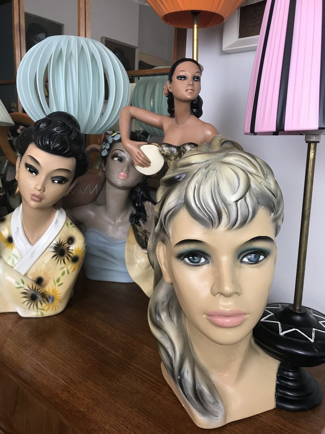 Mid Century Original Large ‘Brigitte Bardot’ Chalkware Lamp