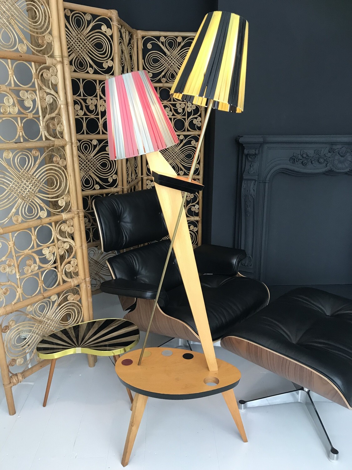 Mid Century Atomic  Artist Palette Inspired Tripod Floor Light Drinks Table
