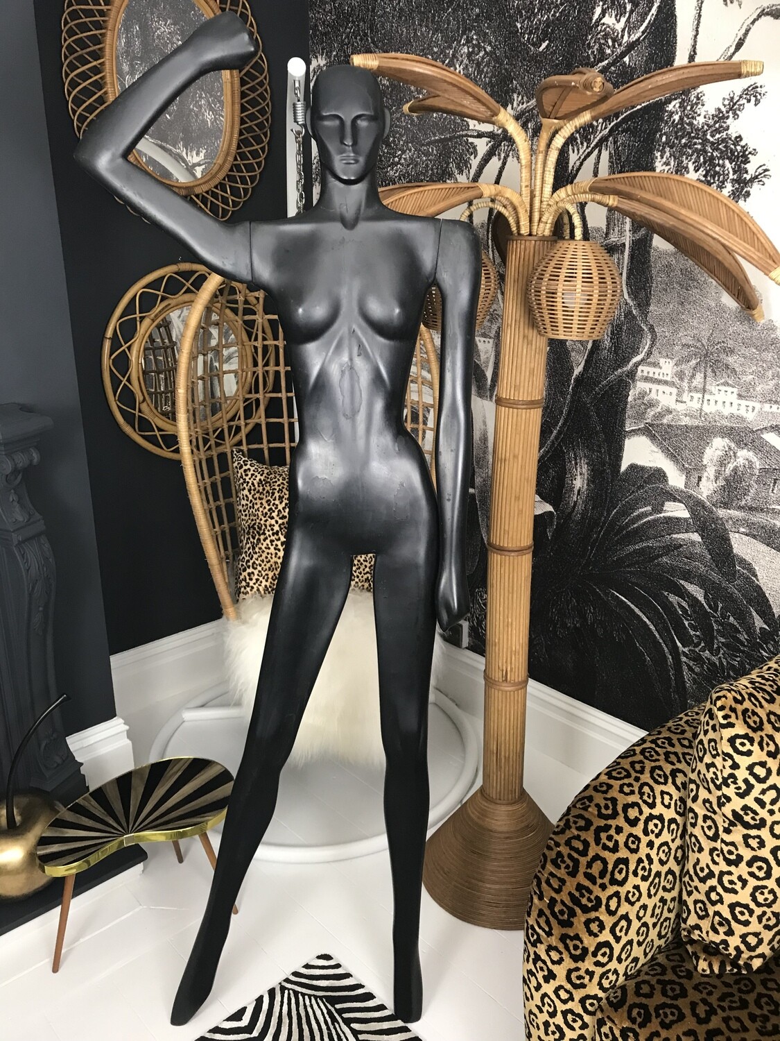 Mid Century American Stylized Female Mannequin Flat Back Sculpture 6ft