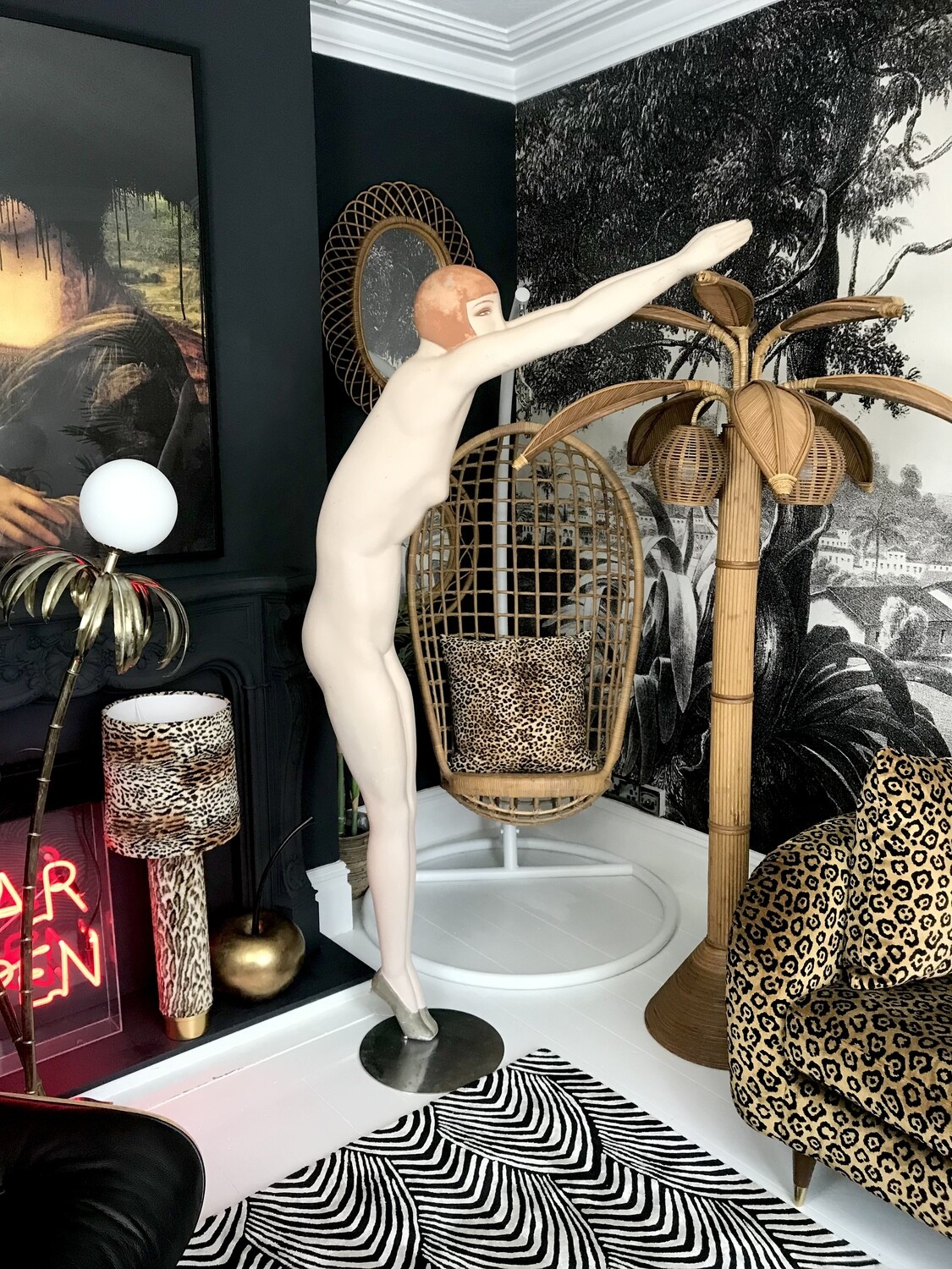 Mid Century Deco Style Swimwear Flat Backed Mannequin On Stand