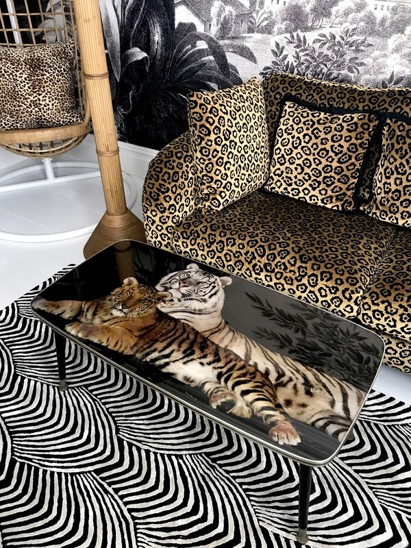 Mid Century 1960’s Bengal Tigers Dansette Legs Glass Large Coffee Table