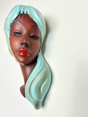 Mid Century 1950’s Green Hair ‘Jade’ Cortendorf Pottery Lady Head Wall Mask Model 3683 12”
