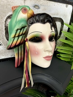 Vintage 1980’s Rare Exquisite CLAY ART San Francisco Ceramic Parrot Lady Mask