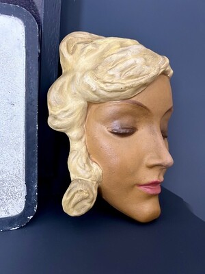 1940’s Original Blonde ‘Claudette’ Textured Rare Hollywood Glam Plaster Wall Mask Immaculate 9”