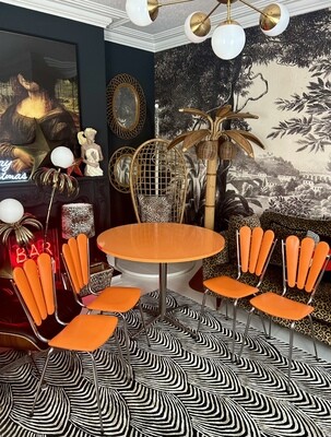 Mid Century French Kitchen Dining Set Tubmenager S.A. Ranger Four Petal Chairs With Formica Circular Table