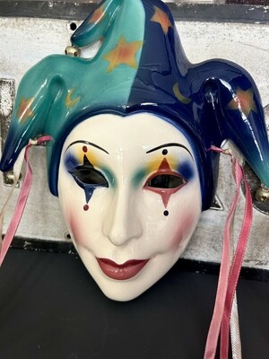 Vintage 80’s Revival Jester Girl Wall Art Mask About Face By Clay Art San Francisco