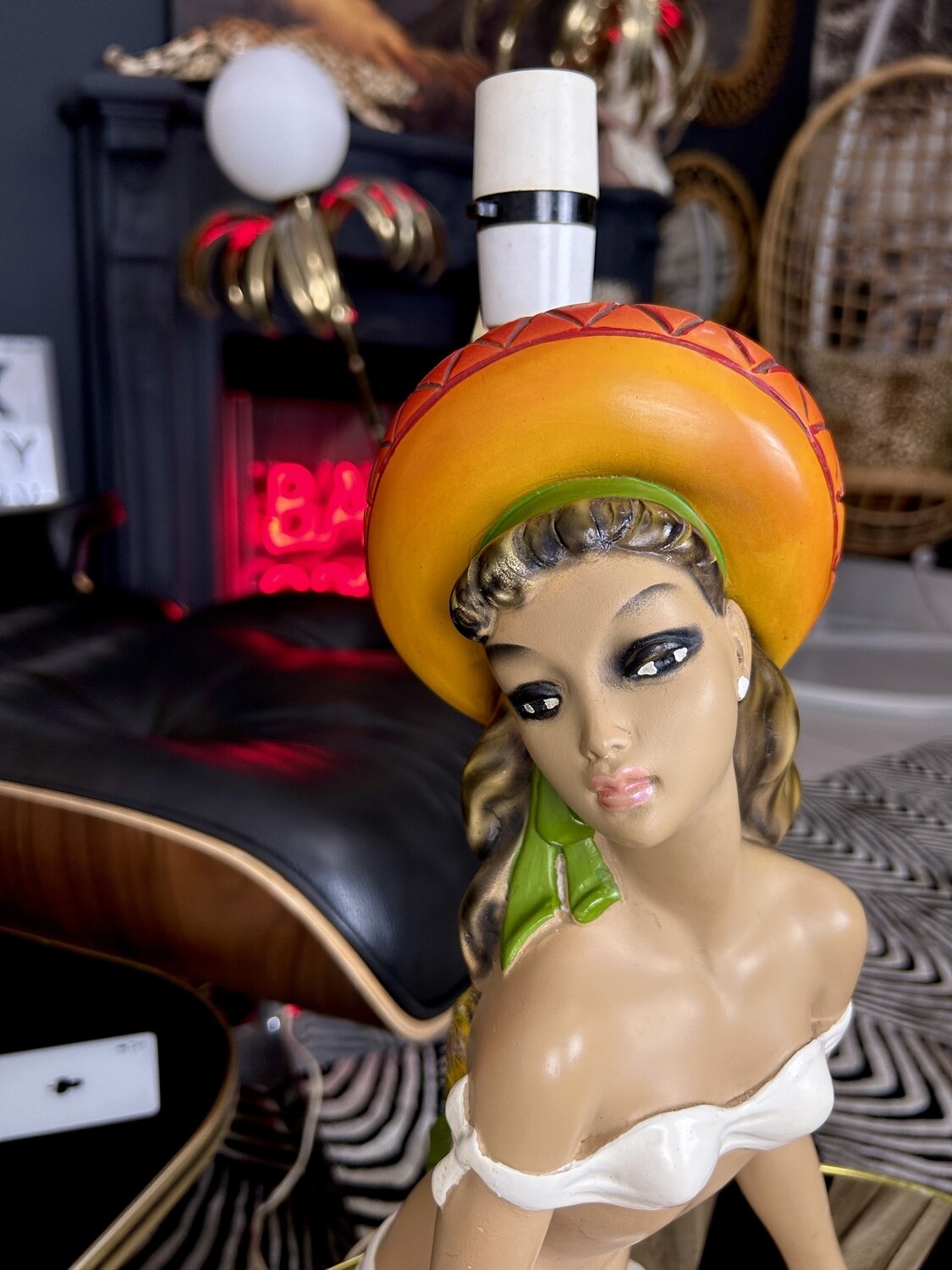 Mid Century Original 1950's Hawaiian Tiki Bikini Girl Chalkware