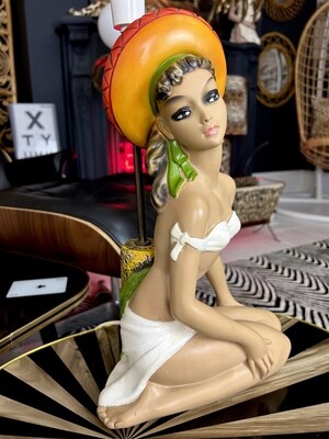 Mid Century Original 1950’s Hawaiian Tiki Bikini Girl Chalkware Lamp By Nieri