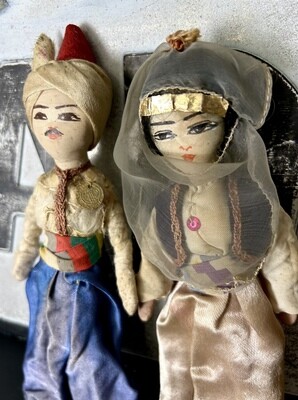Arabian Nights 1920’s/1930’s Rag Cloth Wired Poseable Doll Couple 7.5”