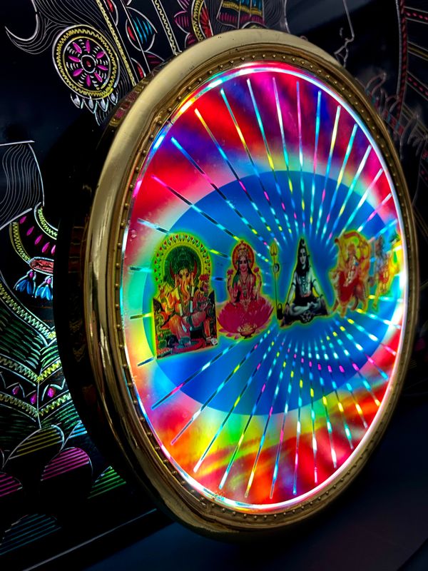 Vintage 1970’s Kitsch Psychedelic Spinning Halo Wall Light Hindu Krishna Spiritual Indian Decor