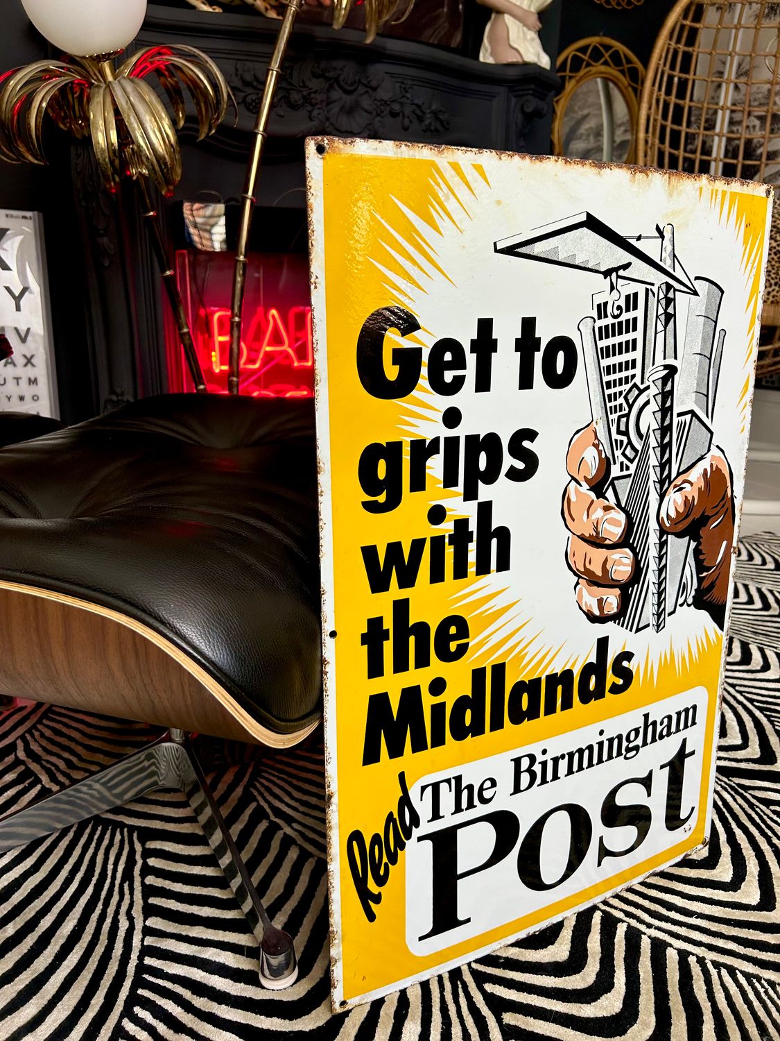 Vintage Advertising Original Newspaper Enamel Sign  'The Birmingham Post’