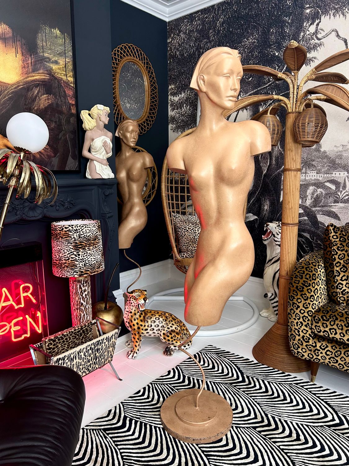 80’s Art Deco Revival Gemini London Golden Girl Spiral Metal Base Mannequin 65”