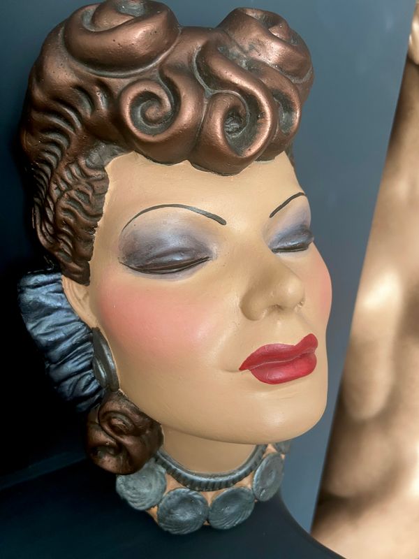 Greta Garbo Old Hollywood Glamour Heavyweight Plaster Wall Mask Pewter 12.5”