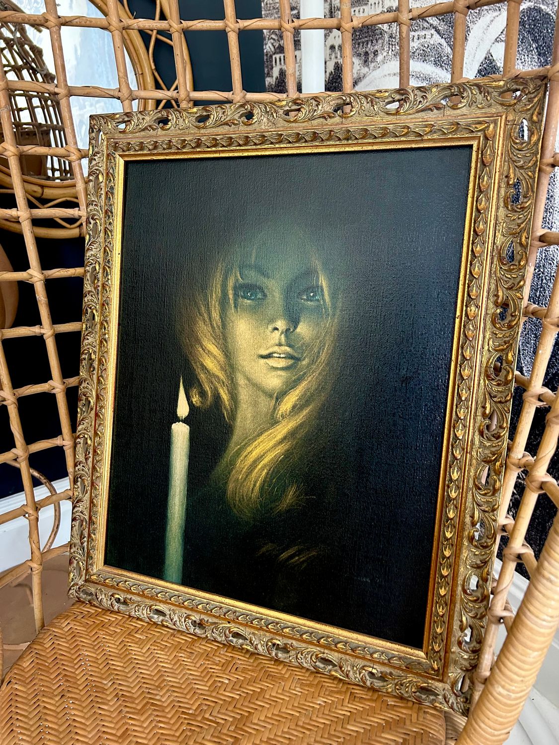 Mid Century Iconic 1967 Stephen Pearson ‘Girl By Candlelight’ Gilt Wood Framed Print