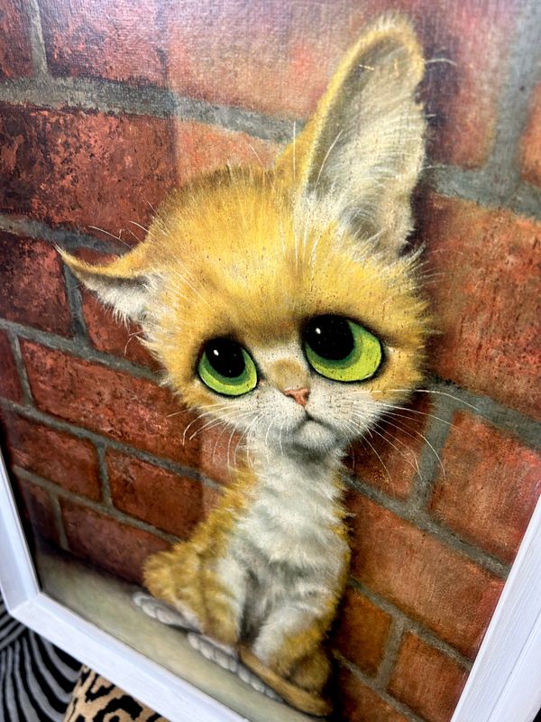 Mid Century Big Eyed 1960’s Original Framed Boots Label Large ‘Pitty Kitty’ by GIG