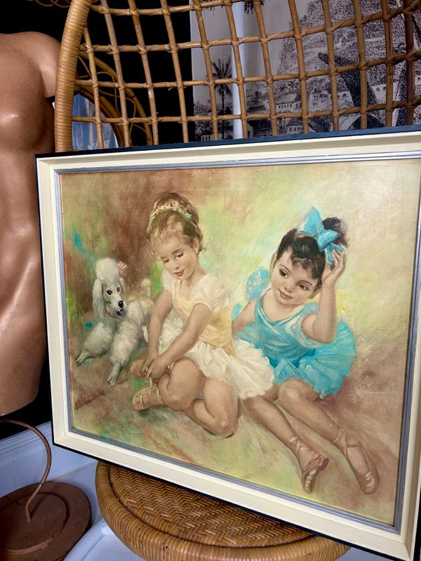 Mid Century Rare LARGE Original Frame John Strevens ‘Children Of The Ballet’ Poodle Love Print