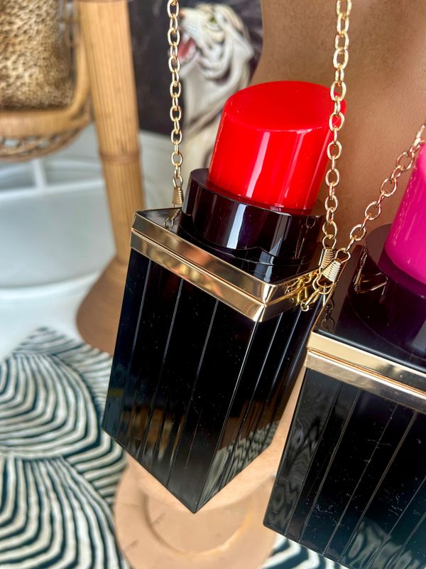 Novelty Pin Up Style Lipstick Inspired Box Clutch Black And RED Acrylic Mini Bag