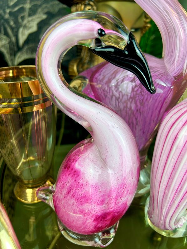 Flamingo 2 Murano Style Medium Quality Pink Glass Flamingo Figurine 8”