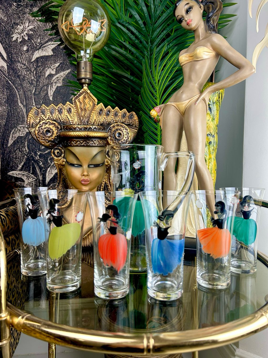 1950’s Villeroy & Boch German Saar Crystal Glass Drinks Set Gypsy Dancing Girls 1950’s Villeroy & Boch German Saar Crystal Glass Drinks Set Gypsy Dancing Girls