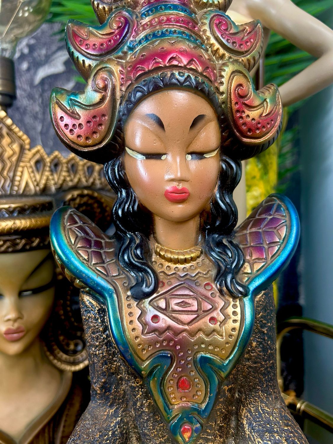 1960’s Jewel Metallics Thai Goddess Chalkware Large Table Lamp Figure 16.5” 1960’s Jewel Metallics Thai Goddess Chalkware Large Table Lamp Figure 16.5”