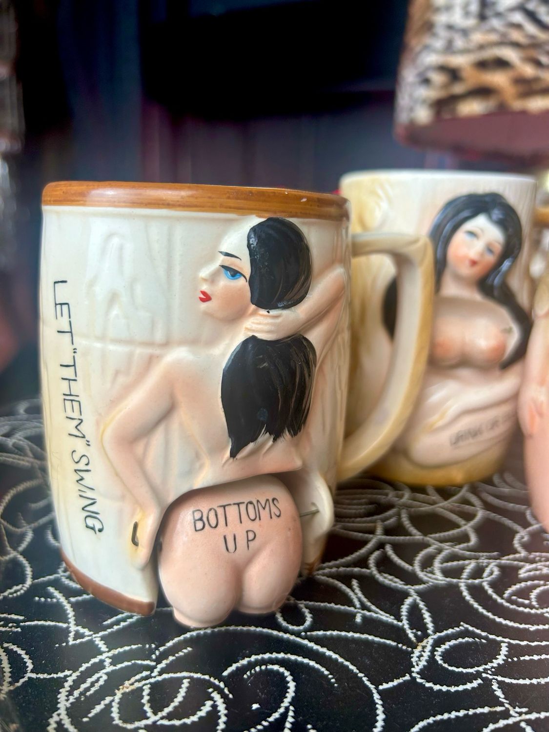 Mid Century Erotic Risqué Kitsch Ceramic Barware Nodder Tankard Pin Up Let Them Swing Mid Century Erotic Risqué Kitsch Ceramic Barware Nodder Tankard Pin Up Let Them Swing