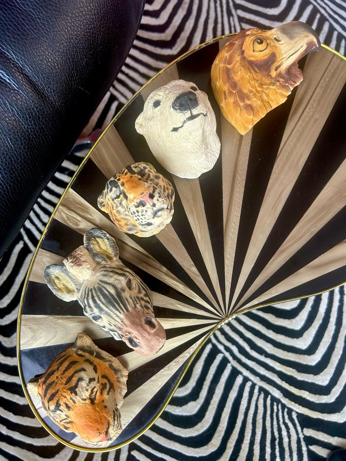 1930’s Chalkware Set 5 Wild Animal Head Wall Masks Collection 1930’s Chalkware Set 5 Wild Animal Head Wall Masks Collection