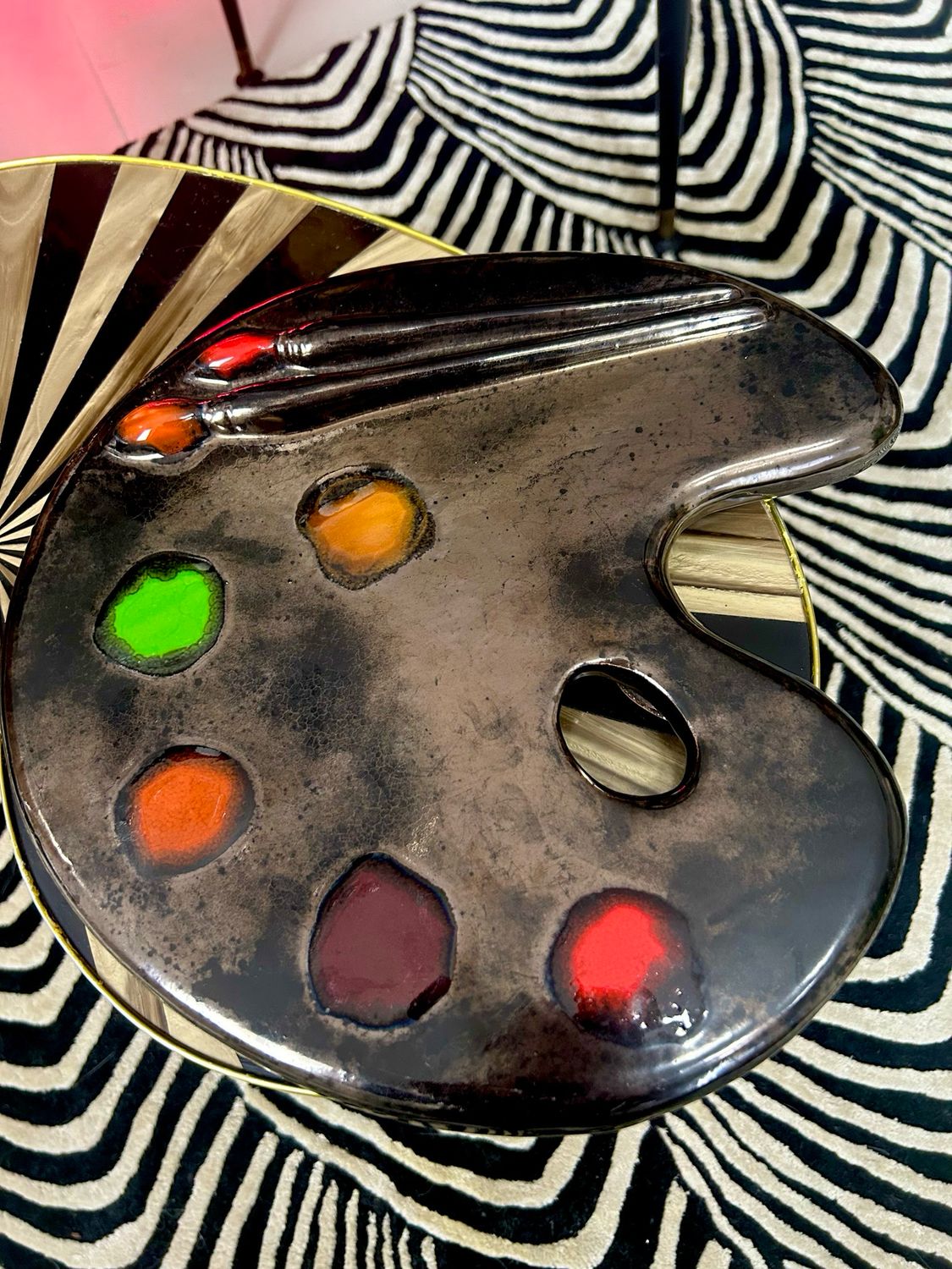 Mid Century 1950’s Vallauris Aetgina Pottery Large Artist Palette Large Display Piece Platter