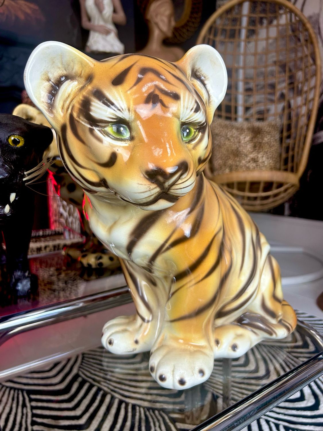 Mid Century 1970’s Hollywood Regency Large Ceramic Tiger Cub Mid Century 1970’s Hollywood Regency Large Ceramic Tiger Cub