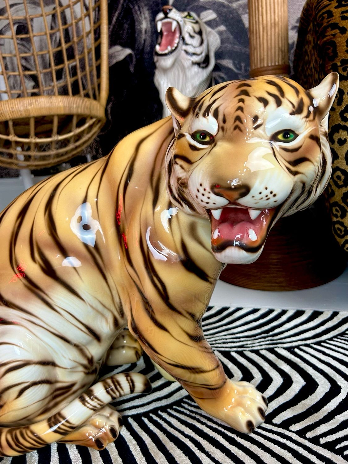 1970’s Hollywood Regency Portugal Big Cat Wild Decor HUGE Bengal Tiger