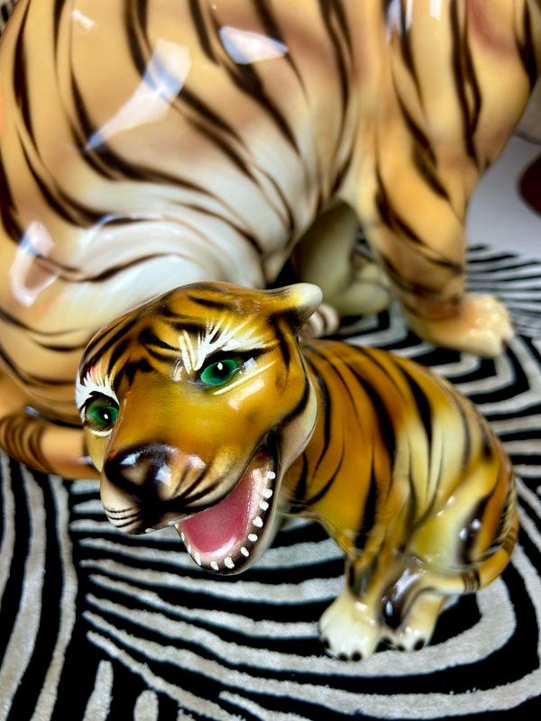 Hollywood Regency 1960’s Ceramic Cutie Roaring Tiger Cub Faianças Alcobaça Portugal