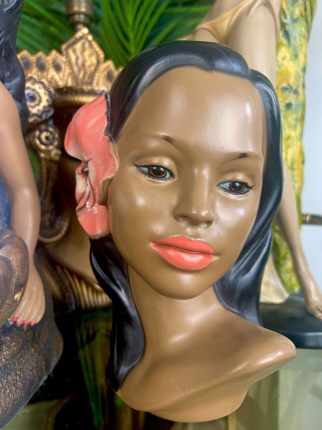 1960’s Marwal Alexander Backer Hawaiian Polynesian Hula Tiki Girl Chalkware Bust 9”