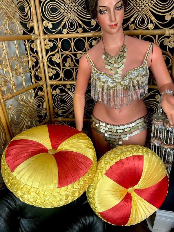 1950’s Satin Pleated Boudoir Large Cushion New Old Stock USA Unused Diameter 18”