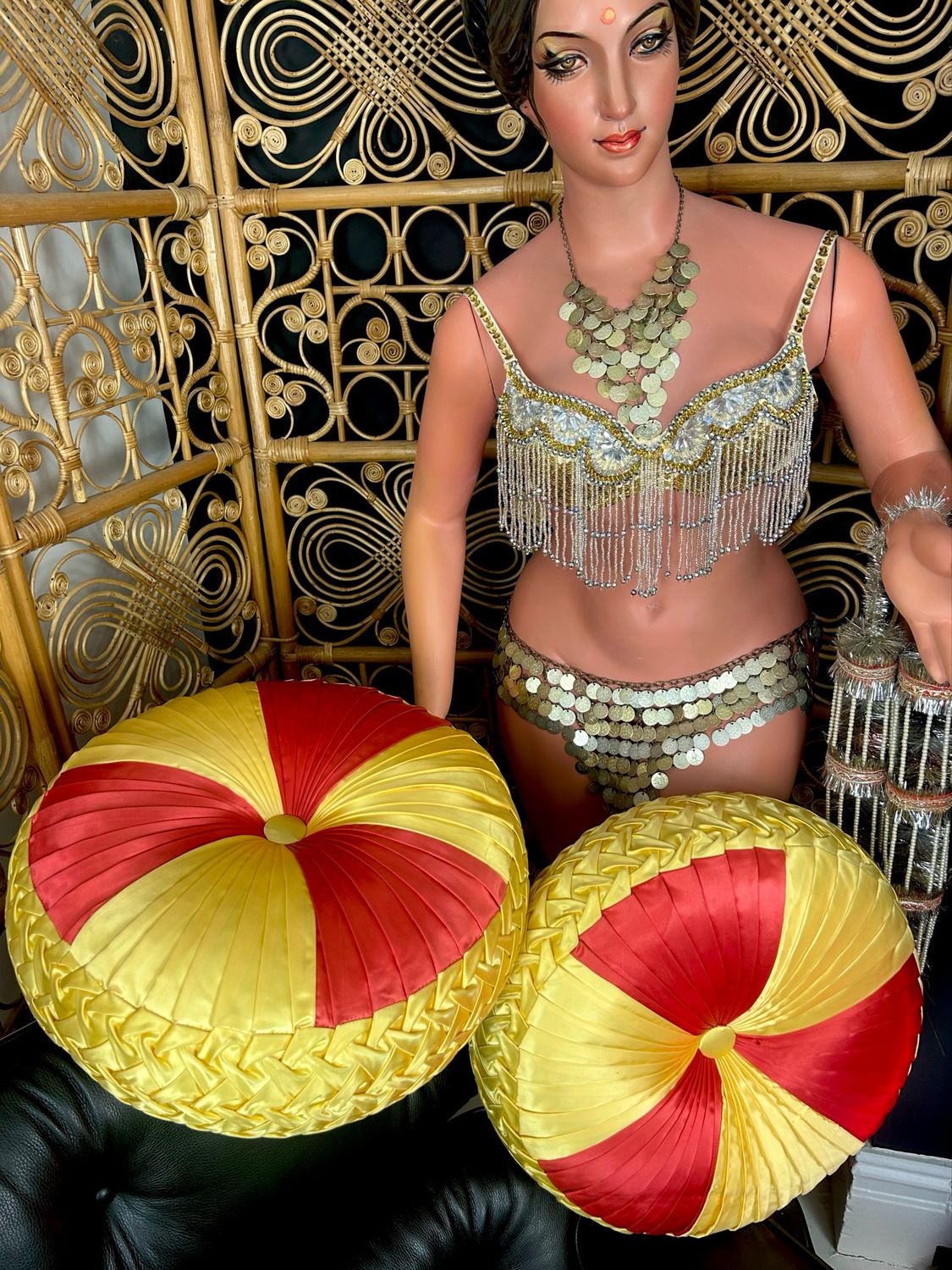 1950’s Satin Pleated Boudoir Large Cushion New Old Stock USA Unused Diameter 18”