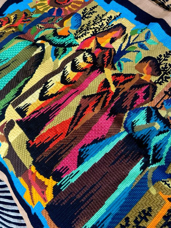 1970s Large French Wool Needlepoint Tapestry "Les Quatre Saisons" Manner Of Jean Lurçat 35”x27”