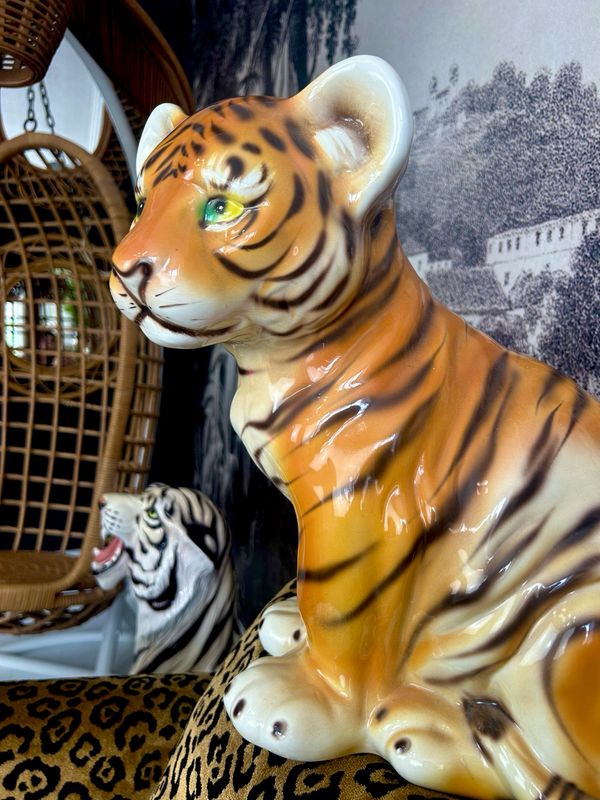Mid Century Hollywood Regency 1970’s C.L.F. Faiancas Alcobaca Portugal Large Scale Ceramic Tiger Cub
