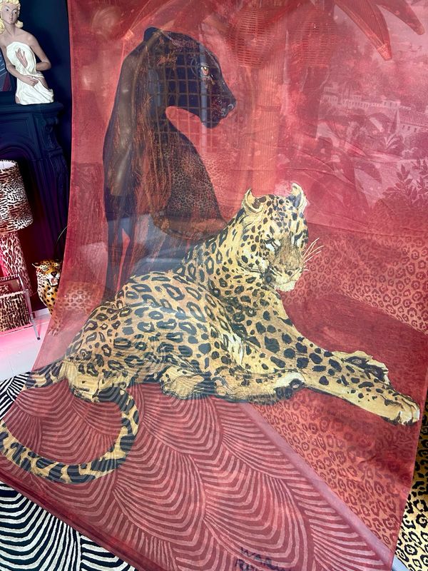 1990’s IKEA Rida Jaguar And Black Panther by Warwick Reynolds Rare Art Printed Wall Textile Decor