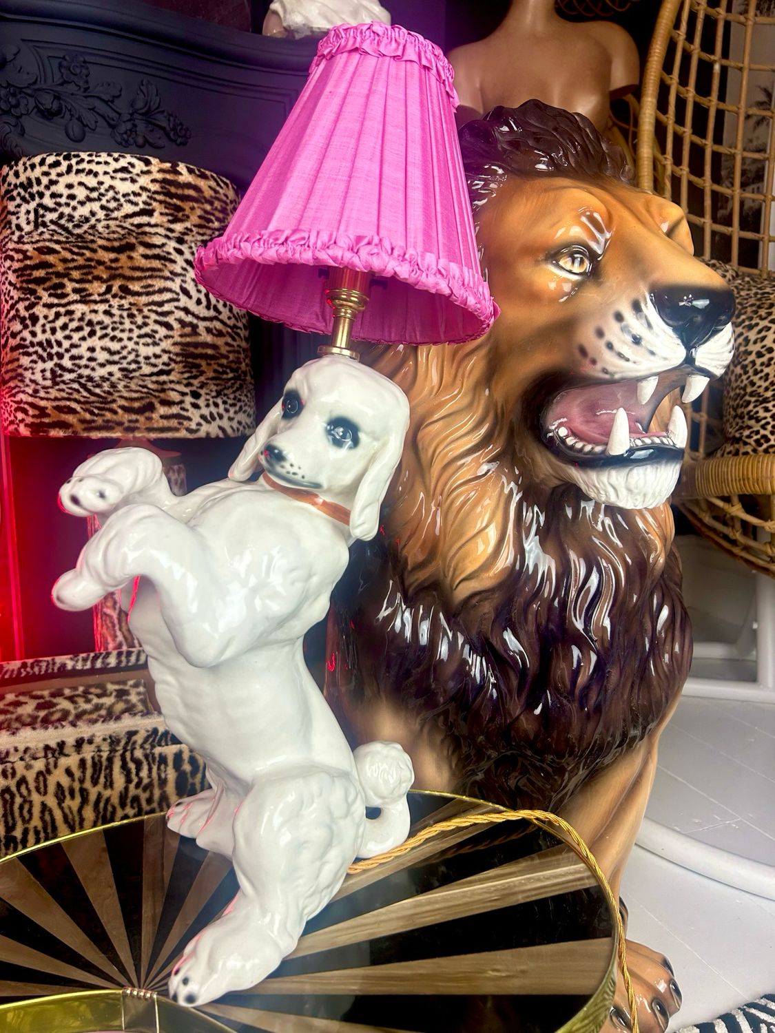 Mid Century Playful Italian Poodle Glazed Reworked Ceramic Table Lamp 21.5” (2 Available) Mid Century Playful Italian Poodle Glazed Reworked Ceramic Table Lamp 21.5” (2 Available)