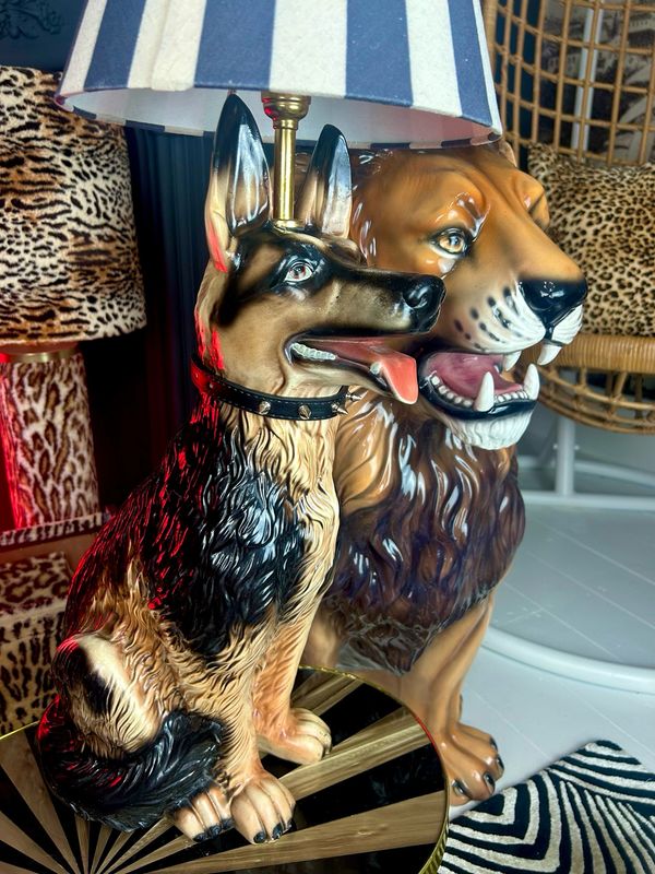 Vintage 1970’s HUGE German Shepherd Guard Dog Reworked Ceramic Floor/Table Lamp 25”