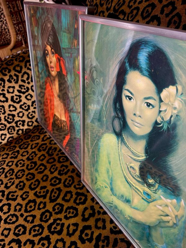 1960’s SUPER RARE Louis Shabner Mystery Girl “Bali-Hi” Original Glazed Metal Framed Print 17.5”x 13.5”