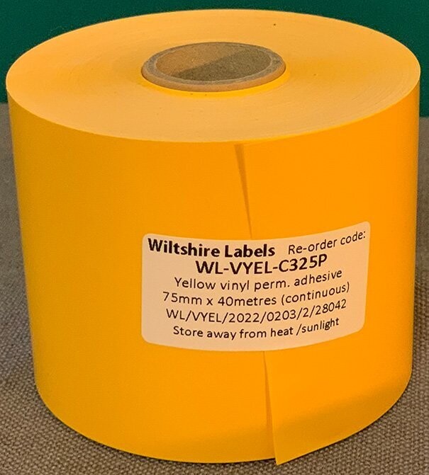 Premium Yellow vinyl permanent adhesive - continuous 75mmx40m on 25mm core