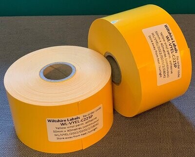 Premium Yellow vinyl permanent adhesive - continuous 50mmx40m on 25mm core